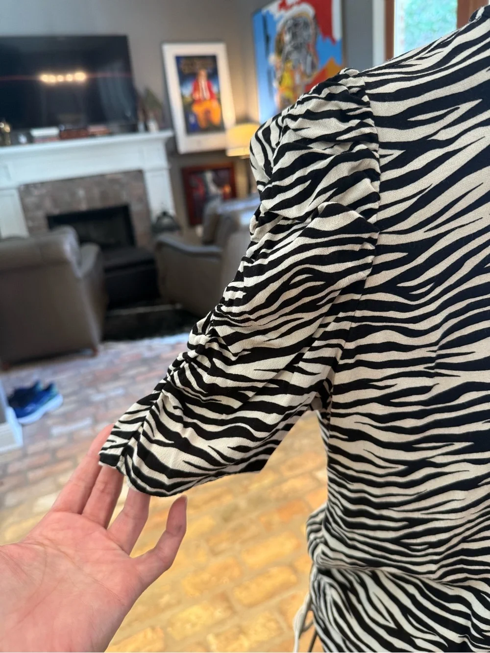 LOFT Black and White Zebra Print Puff Sleeve Blouse